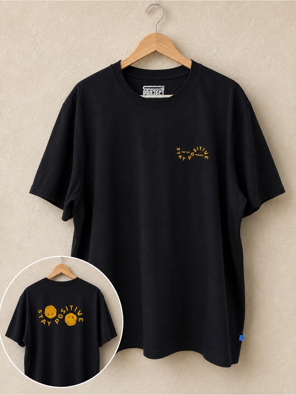 100% Tanguis Cotton Fly Project Stay Positive Graphic Black Streetwear Tee XL